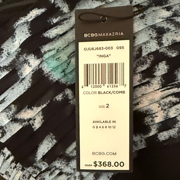 BCBGMax Azria Women's Inga One Shoulder Printed Black Green White Gown Sz 2 new - Picture 5 of 7